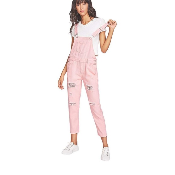 VERNON Blush Pink Distressed Overalls - Picture 5 of 6